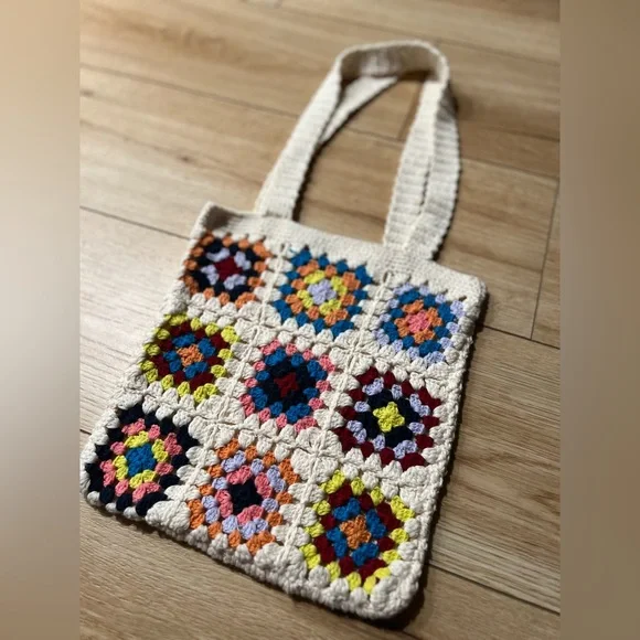Multicolor Granny Square Crochet Mini Tote Bag - Picture 3 of 6